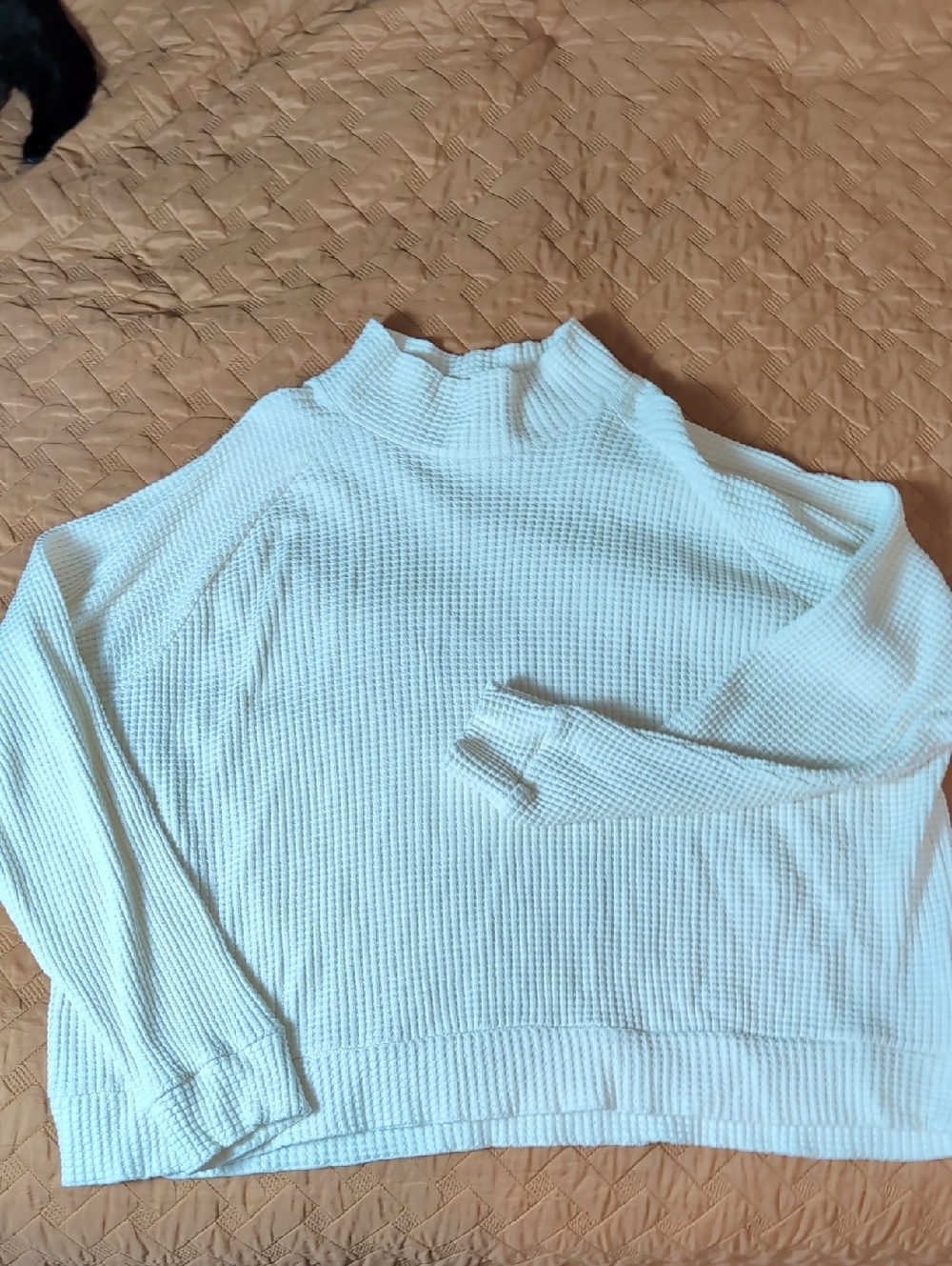 The North Face White Waffle Knit Top with Logo Tag, Thick Oversized